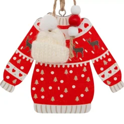Set di 2 pendenti in legno (H12 cm) Maglione di Natale Rosso e bianco