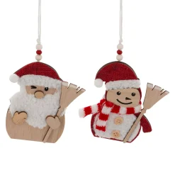 Set di 2 pendenti in legno (H12 cm) Scope di Natale Naturale e Rosso