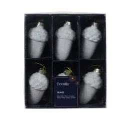 Set di 6 pendenti natalizi in vetro (H6 cm) Ghiande di quercia Bianco ghiacciato
