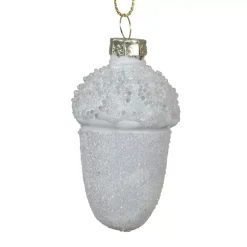 Set di 6 pendenti natalizi in vetro (H6 cm) Ghiande di quercia Bianco ghiacciato