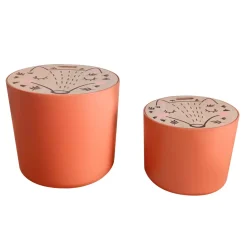 Set di 2 pouf contenitori bambini legno (Alt 31 e 24 cm) Volpacchiotto Terracotta