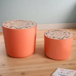 Set di 2 pouf contenitori bambini legno (Alt 31 e 24 cm) Volpacchiotto Terracotta