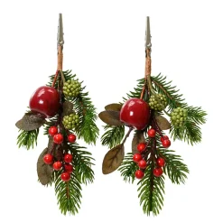 Set di 2 rami di abete (H22 cm) Mele dolci Rosso