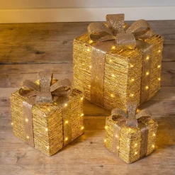 Set di 3 regali luminosi a batteria 30 LED (H30 cm) Westfield Oro e Bianco caldo
