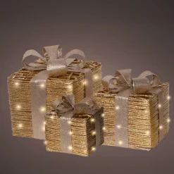 Set di 3 regali luminosi a batteria 30 LED (H30 cm) Westfield Oro e Bianco caldo