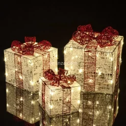 Set di 3 regali luminosi 65 LED (25 cm) Santa Bianco e bianco caldo