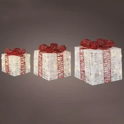 Set di 3 regali luminosi 65 LED (25 cm) Santa Bianco e bianco caldo