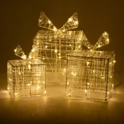 Set di 3 regali luminosi 90 LED (20 cm) Santa Bianco caldo