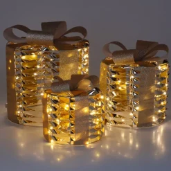 Set di 3 regali luminosi 135 LED (H25 cm) Rotondo e chic Oro