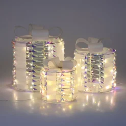 Set di 3 regali luminosi 135 LED (H25 cm) Rotondo e chic Bianco Iridescente