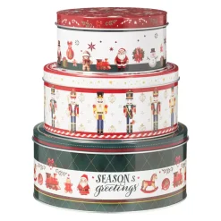 Set di 3 scatole di metallo rotonde Bello Natale