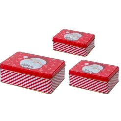 Set di 3 scatole in metallo Babbo Natale (H13 cm) Rosso e bianco