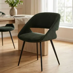 Set di 2 sedie da pranzo in velluto a coste (seduta 49 cm) Orka Verde scuro