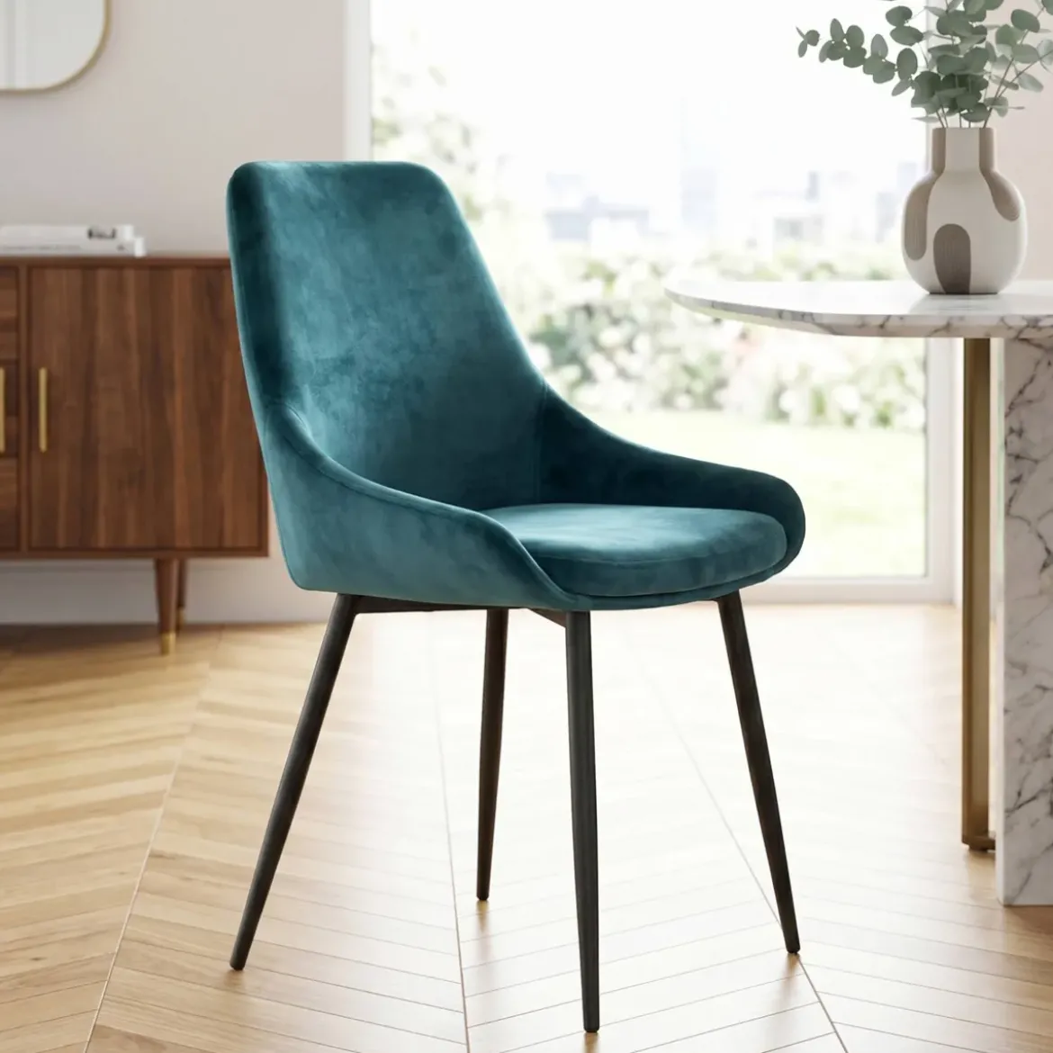 Set di 2 sedie da pranzo in velluto (seduta 47 cm) Juno Blu ottanio