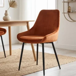 Set di 2 sedie da pranzo in velluto (seduta 47 cm) Juno Cognac