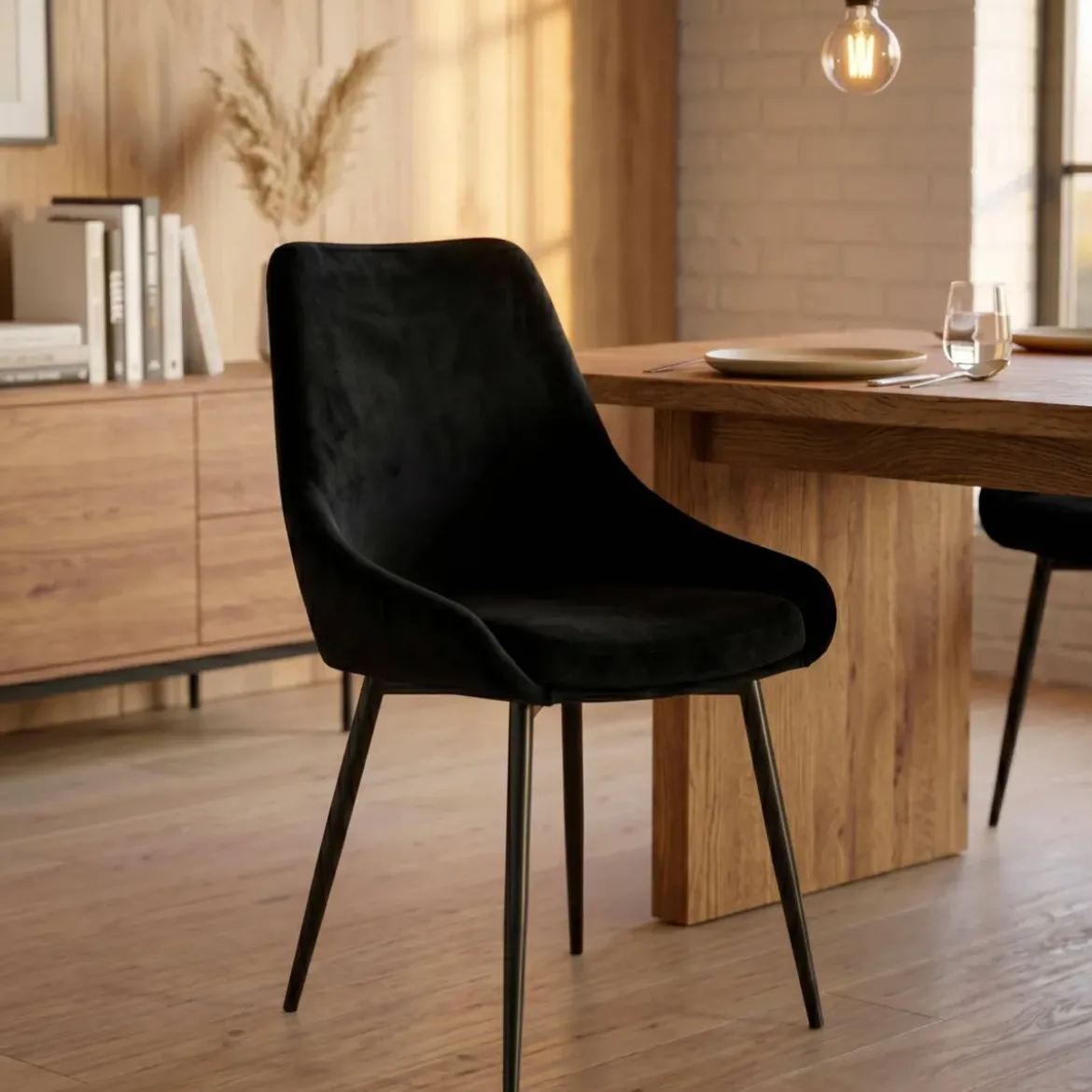 Set di 2 sedie da pranzo in velluto (seduta 47 cm) Juno Verde Nero