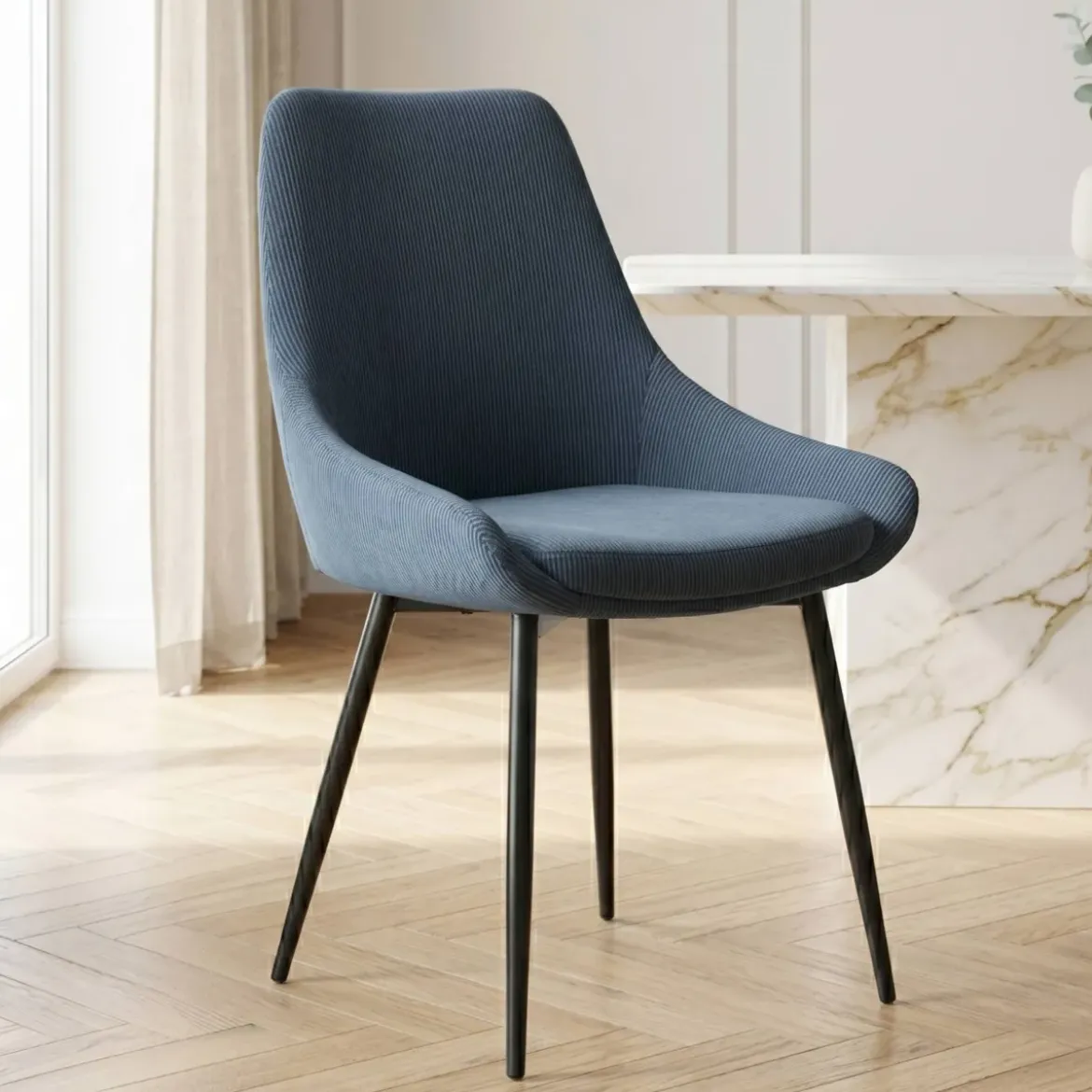 Set di 2 sedie da pranzo in velluto a coste (seduta 47 cm) Juno Blu