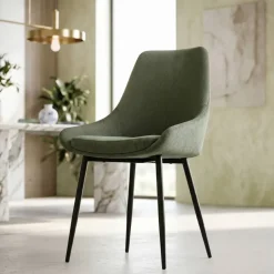 Set di 2 sedie da pranzo in velluto a coste (seduta 47 cm) Juno Verde cachi