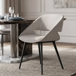 Set di 2 sedie da pranzo in velluto a coste (seduta 49 cm) Orka Ecru