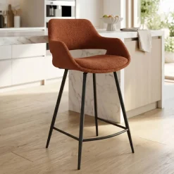 Set di 2 sedie per isola centrale con schienale in bouclé (seduta 65cm) Soho Caramello