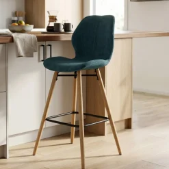 Set di 2 sedie per isola centrale con schienale in tessuto (Altezza seduta 65cm) Malika Blu scuro