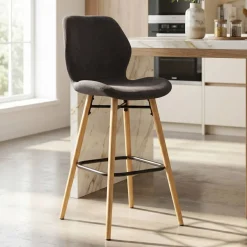 Set di 2 sedie per isola centrale con schienale in tessuto (Altezza seduta 65 cm) Malika Nero