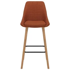 Set di 2 sedie per isola centrale con schienale in tessuto (Altezza seduta 67cm) Juno Cognac gambe in rovere