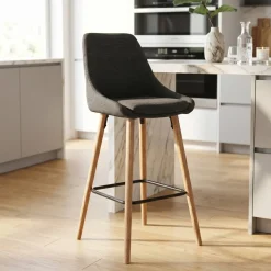 Set di 2 sedie per isola centrale con schienale in tessuto (Altezza seduta 67cm) Juno Grigio antracite gambe in quercia
