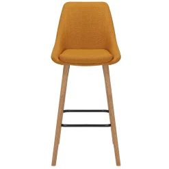 Set di 2 sedie per isola centrale con schienale in tessuto (Altezza seduta 67cm) Juno Giallo ocra gambe in quercia