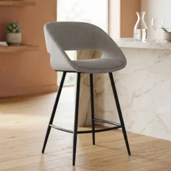 Set di 2 sedie per isola centrale con schienale in tessuto (seduta 68cm) Kosmo Ecru