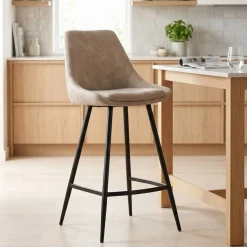Set di 2 sedie per isola centrale con schienale in tessuto effetto camoscio (Altezza seduta 67cm) Juno Beige