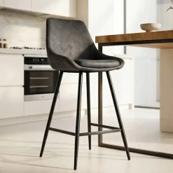 Set di 2 sedie per isola centrale con schienale in tessuto effetto camoscio (Altezza seduta 67cm) Juno Grigio scuro