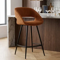 Set di 2 sedie per isola centrale con schienale in velluto a coste (Altezza seduta 68cm) Kosmo Cognac