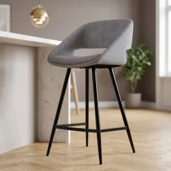 Set di 2 sedie per isola centrale con schienale in velluto a coste (Altezza seduta 68cm) Kosmo Grigio chiaro
