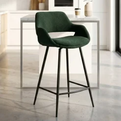 Set di 2 sedie per isola centrale con schienale in bouclé (seduta 65cm) Soho Verde pino
