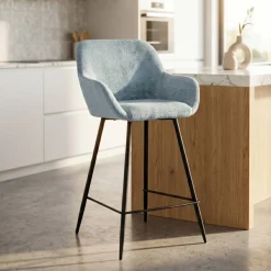 Set di 2 sedie per isola centrale con schienale in tessuto chenille (Altezza seduta 65cm) Zola Blu celadon