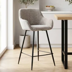 Set di 2 sedie per isola centrale con schienale in tessuto chenille (Altezza seduta 65cm) Zola Tortora