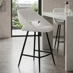 Set di 2 sedie per isola centrale con schienale in velluto a coste (Altezza seduta 68cm) Kosmo Ecru