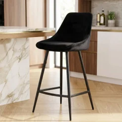 Set di 2 sgabelli da bar con schienale in velluto (Altezza seduta 75cm) Juno Nero