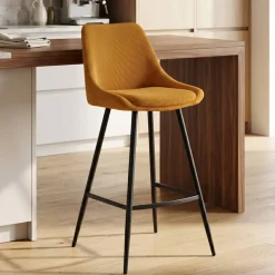 Set di 2 sgabelli da bar con schienale in velluto a coste (Altezza seduta 75cm) Juno Giallo curry