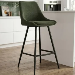 Set di 2 sgabelli da bar con schienale in velluto a coste (Altezza seduta 75cm) Juno Verde pino