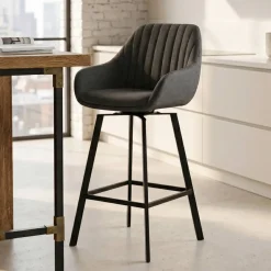 Set di 2 sgabelli da bar girevoli con schienale in tessuto (Altezza seduta 75cm) Zila Grigio scuro