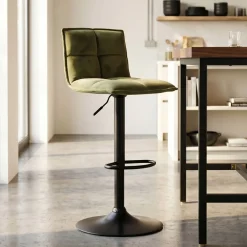 Set di 2 sgabelli da bar girevoli con schienale regolabile in altezza (seduta da 63 a 84 cm) Carly Verde oliva