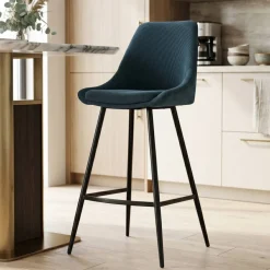 Set di 2 sgabelli per isola centrale con schienale in velluto a coste (Altezza seduta 67cm) Juno Blu