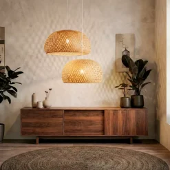 Set di 2 sospensioni luminose in bambù (D61-D39 cm) Manacor Naturale