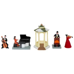 Set di 5 statuine e accessori per Villaggio di Natale (H22 cm) Musica e chiosco
