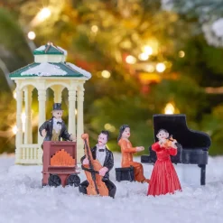 Set di 5 statuine e accessori per Villaggio di Natale (H22 cm) Musica e chiosco
