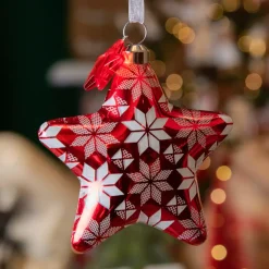 Set di 2 stelle di Natale da appendere in vetro (8 cm) Fiocchi Rosso