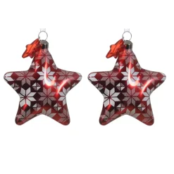 Set di 2 stelle di Natale da appendere in vetro (8 cm) Fiocchi Rosso