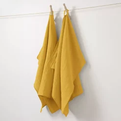 Set di 2 strofinacci garza di cotone (70 cm) Gaïa Giallo zafferano